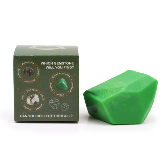 Alt Tag: Earth Crystal Elemental Soap – 100G green gemstone-style soap bar with Earth-themed box packaging, 100g
