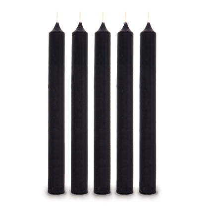 Elegant Black Dinner Candles – Bulk Pack of 100, black taper dinner candles standing upright with smooth finish