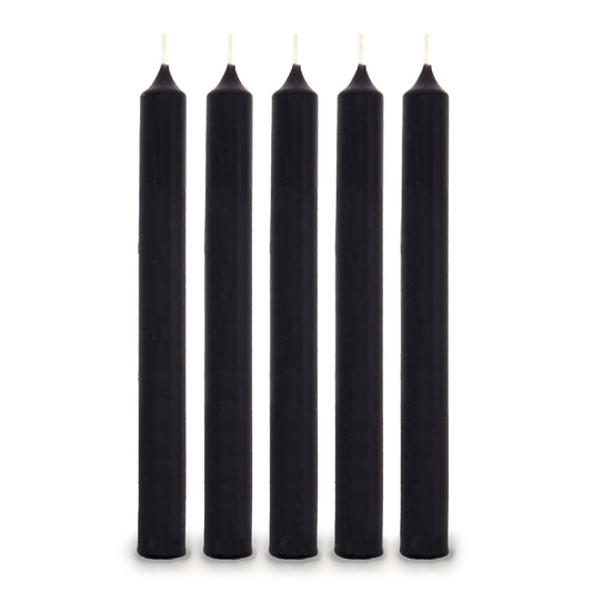 Elegant Black Dinner Candles – Bulk Pack of 100, black taper dinner candles standing upright with smooth finish