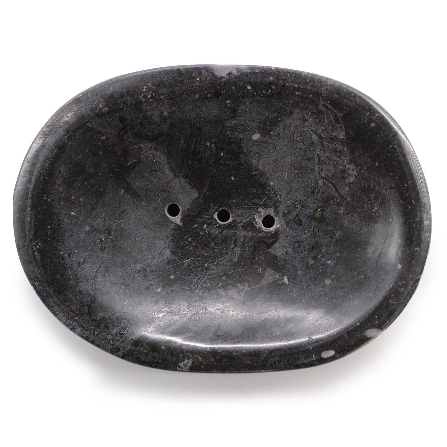 Alt Tag: Elegant Black Marble Soap Dish – 12x9x2 CM handcrafted black marble oval soap dish with drainage holes