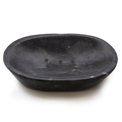Alt Tag: Elegant Black Marble Soap Dish – 12x9x2 CM handcrafted black marble soap dish, oval design for bathroom countertop
