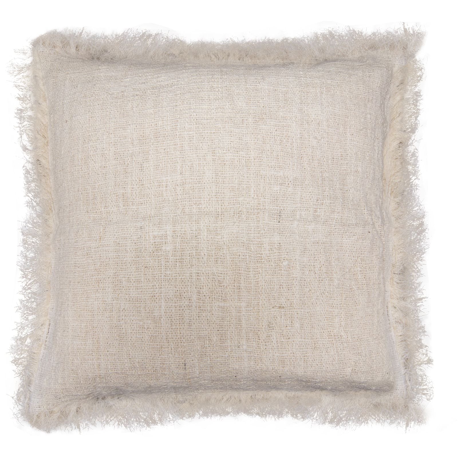Alt Tag: Elegant franskantad bomullskudde – kuddfodral 45x45 CM i naturlig bomull med franskant, fyrkantig 45x45 cm, neutral beige