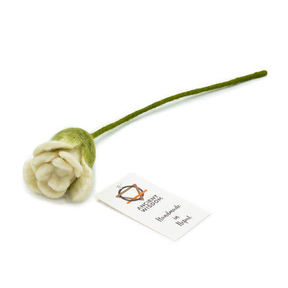 Elegant Felt White Roses – Set of 6, 31x5 CM single white felt rose with green stem, handcrafted decor flower
