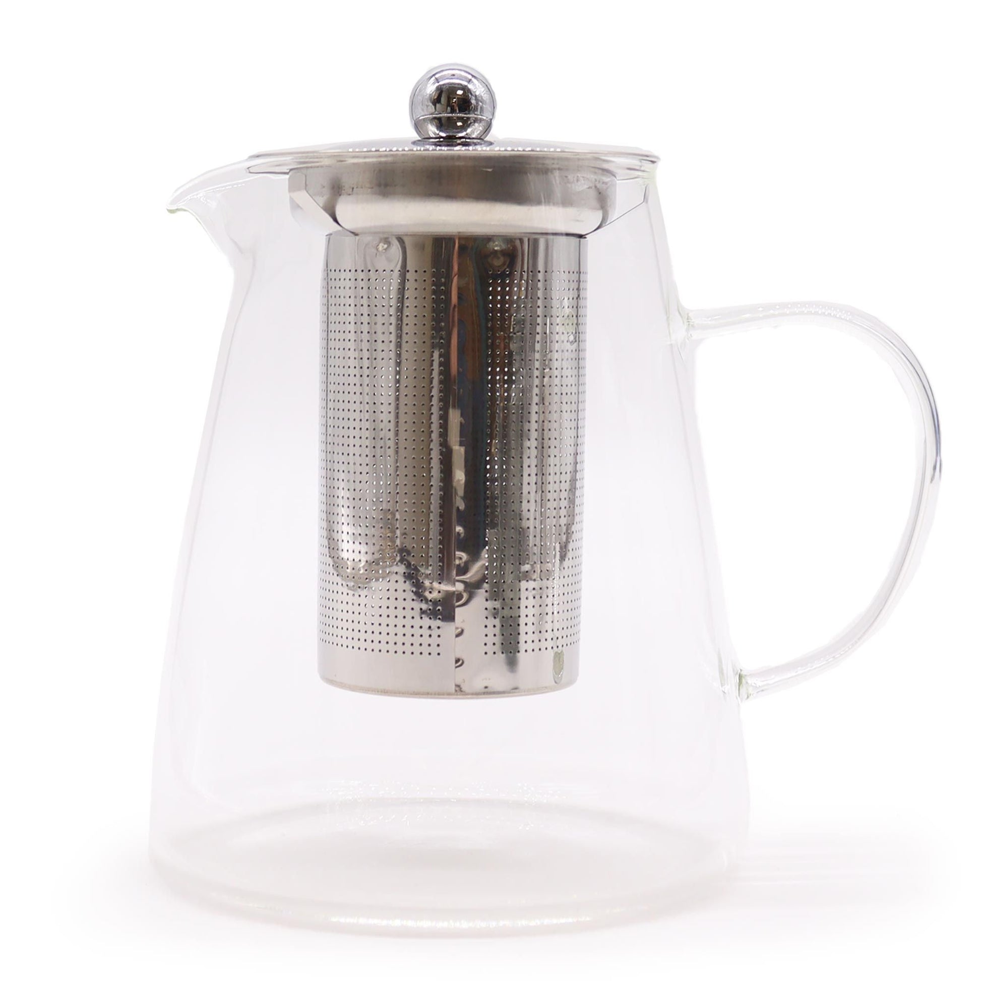 Elegant Glass Infuser Teapot – 950ML Flask Shape clear glass teapot with stainless steel infuser basket and handle