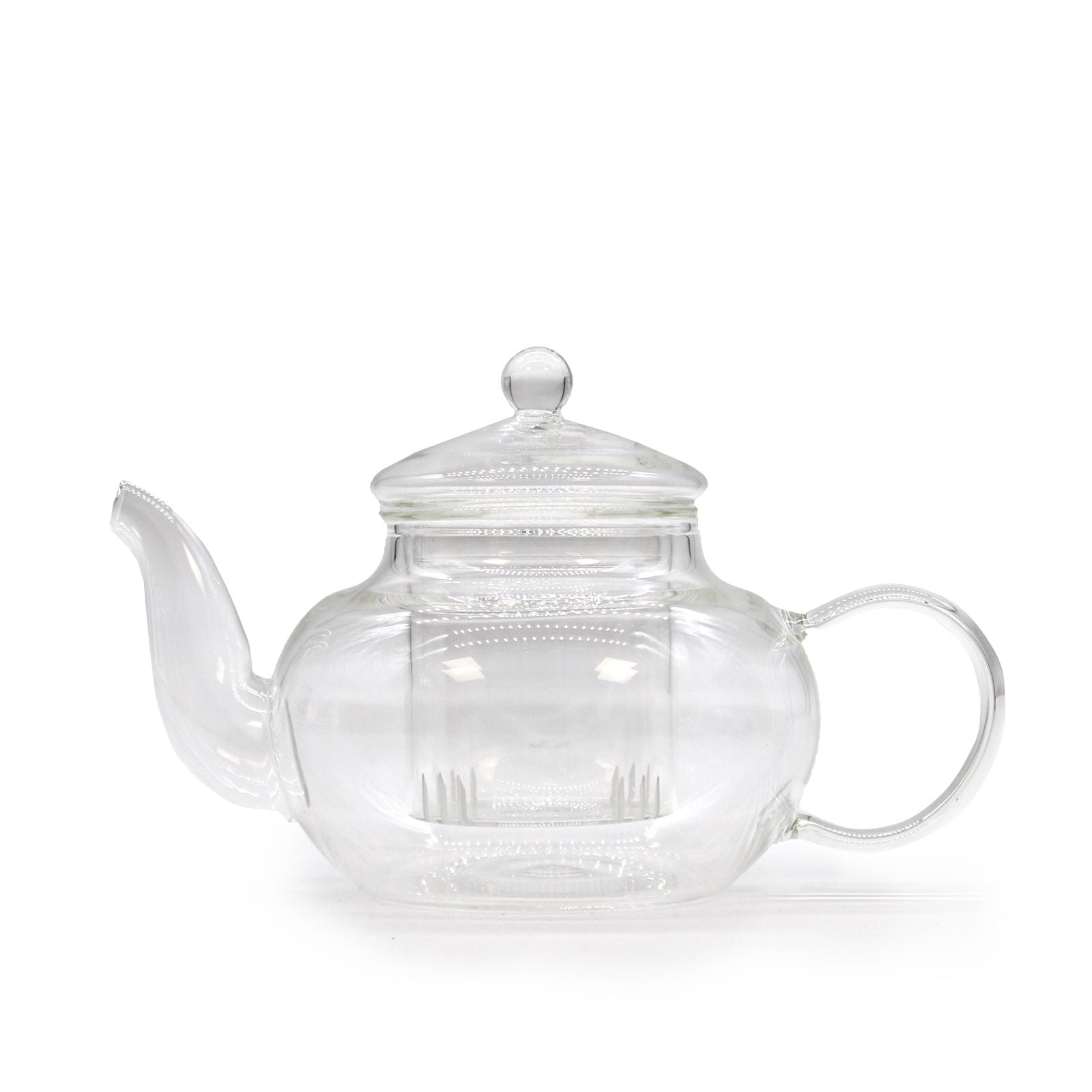 Alt Tag: Elegant Glass Infuser Teapot – Round Pearl 400ML transparent glass teapot with lid, curved spout, handle and built-in infuser