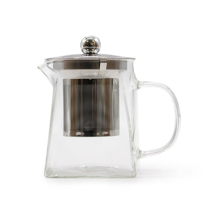 Elegant Glass Infuser Teapot – Tower Shape 350ML clear glass teapot with stainless steel infuser and lid