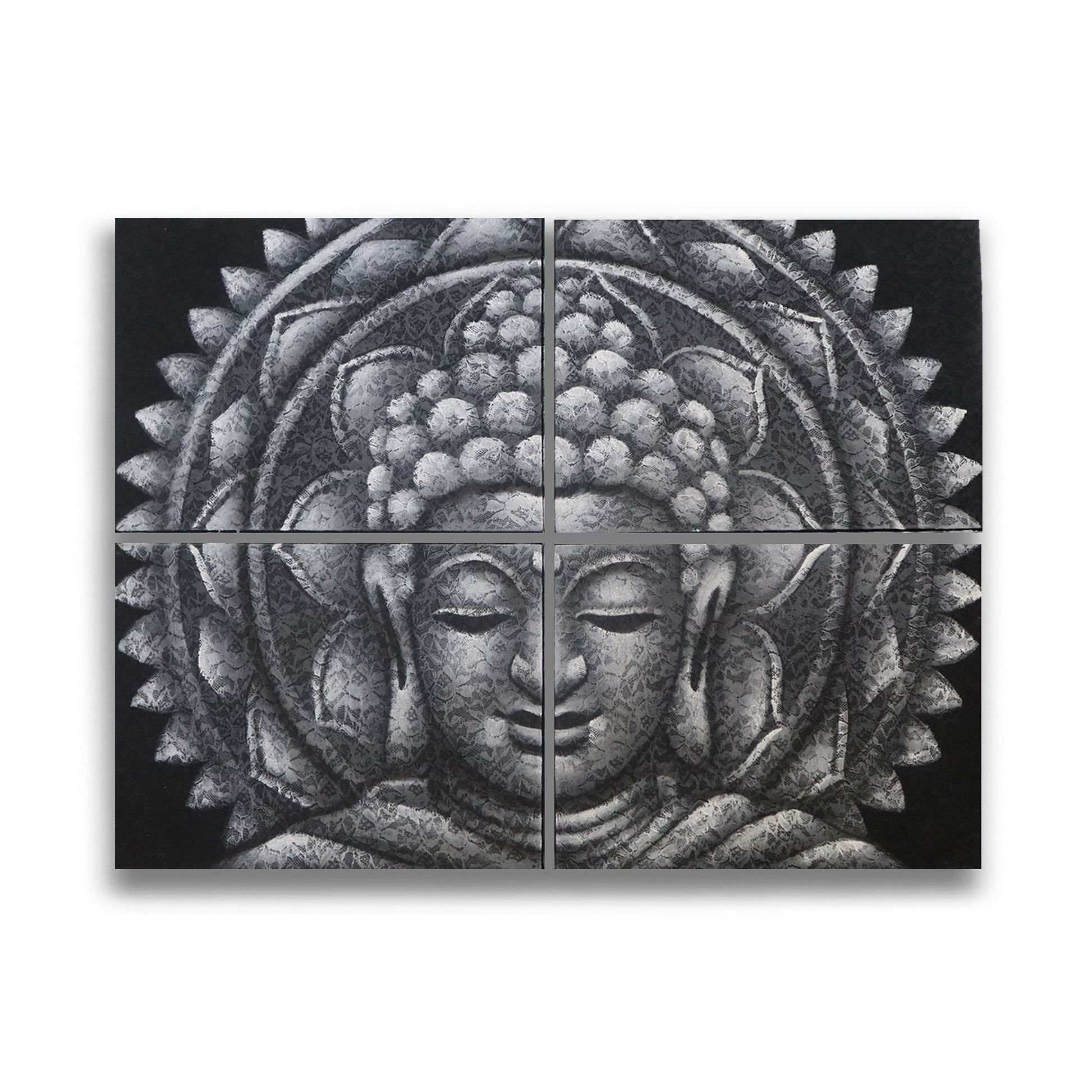 Elegante graue Buddha-Leinwandkunst – 4-teiliges 30x40 CM Set mit grauer Buddha-Mandala-Wandkunst, vierteiliges Leinwandbild auf Holzrahmen