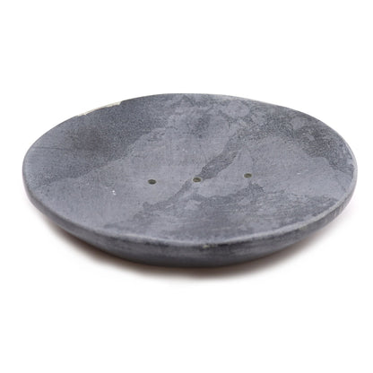 Alt Tag: Elegant Grey Soapstone Dish – 10x12CM Oval, handmade grey oval soapstone soap dish with drainage holes