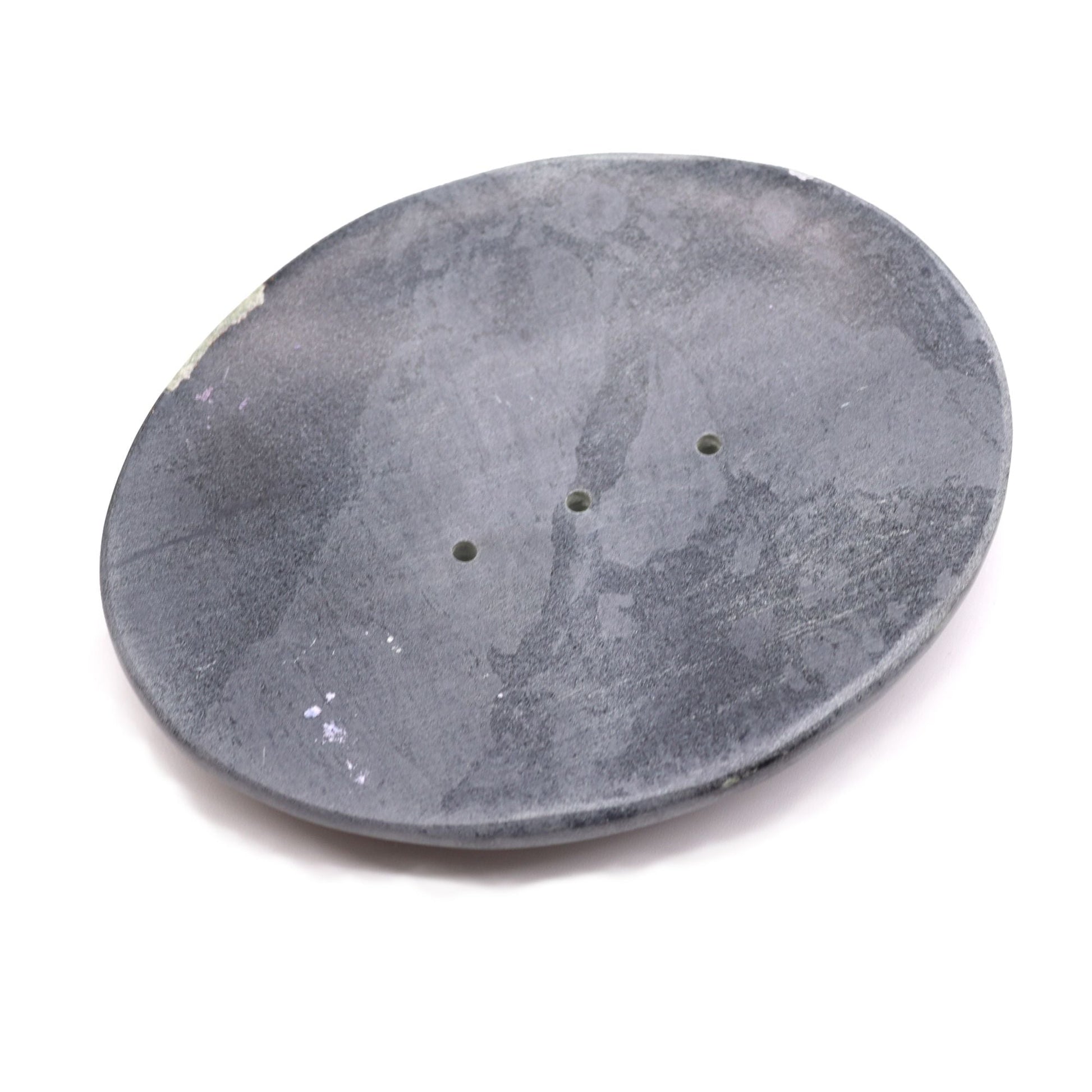 Alt Tag: Elegant Grey Soapstone Dish – 10x12CM Oval, handcrafted grey oval soapstone soap dish with drainage holes