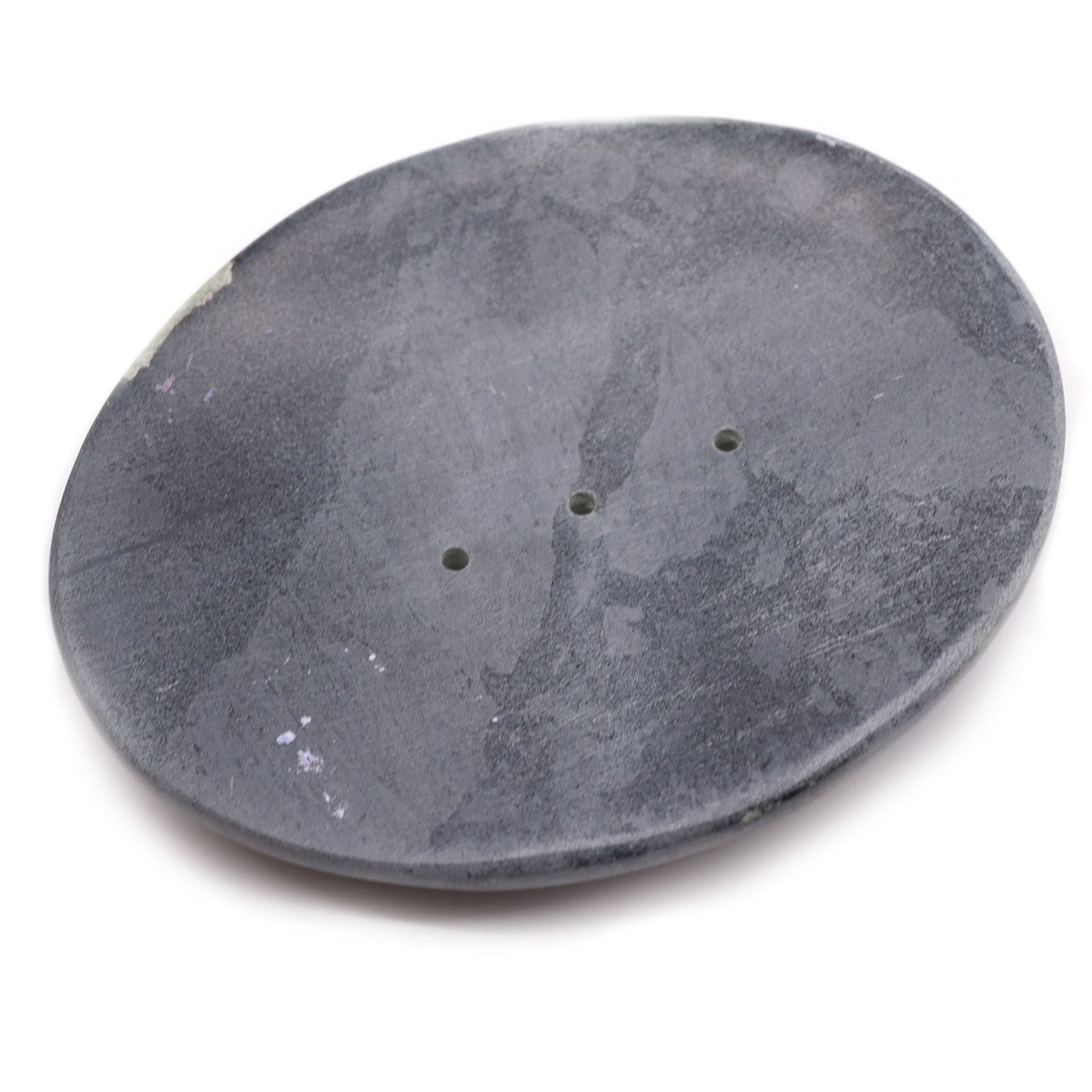 Alt Tag: Elegant Grey Soapstone Dish – 10x12CM Oval, oval grey handcrafted soapstone soap dish with drainage holes