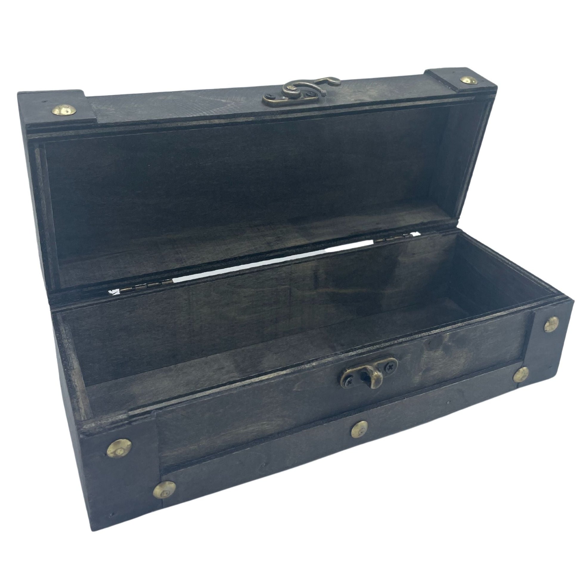 Elegant MDF Tea Chest – Grey 21.5x8.5 CM, caja para té de MDF color gris con tapa abatible y cierre metálico, estilo vintage