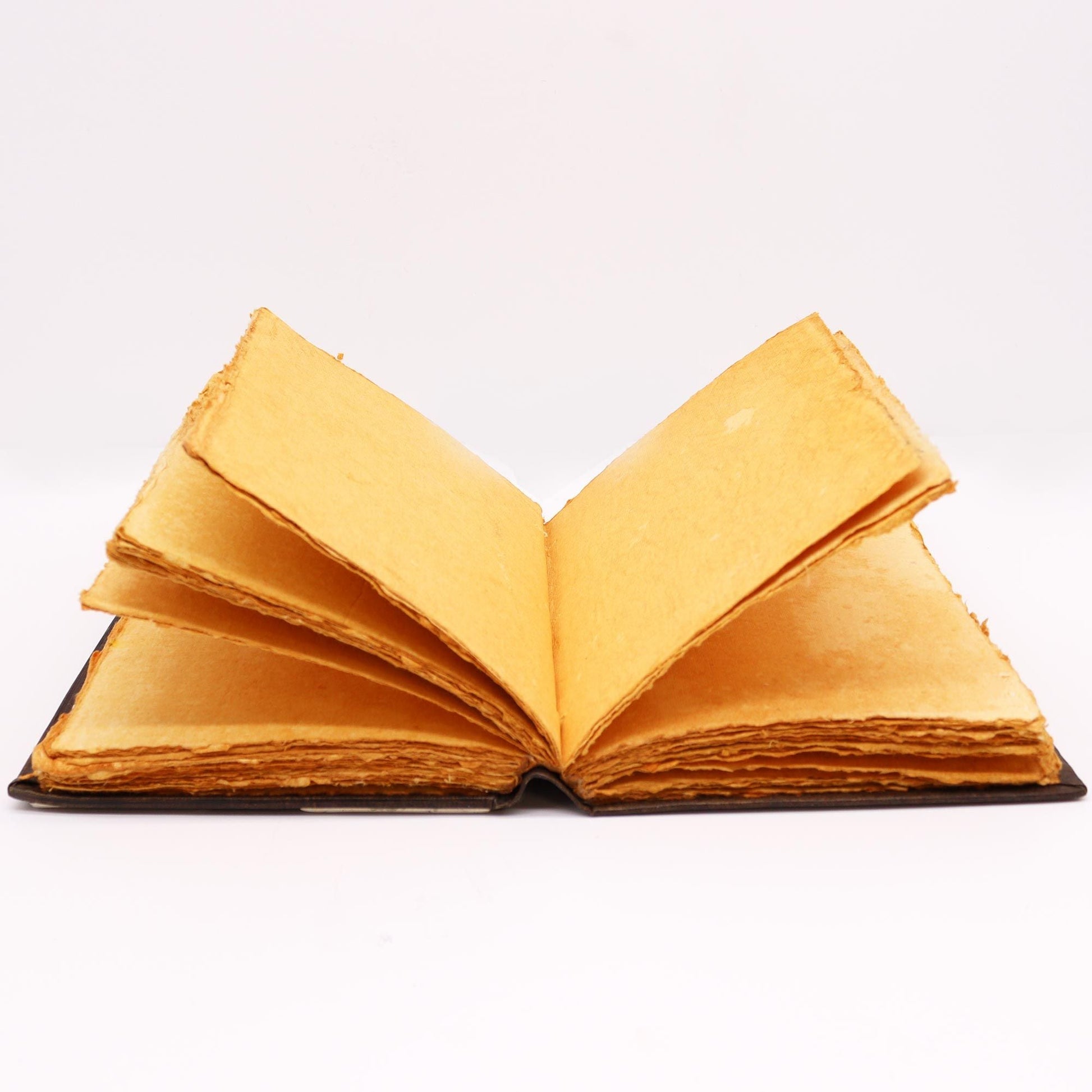 Alt Tag: Elegant Zinc Rose Leather Journal – 26x18CM, 200 Pages open leather-bound notebook with deckle-edge pages