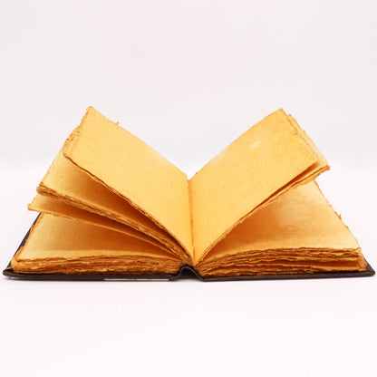 Alt Tag: Elegant Zinc Rose Leather Journal – 26x18CM, 200 Pages open leather-bound notebook with deckle-edge pages