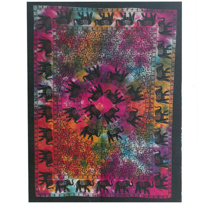 Elephant Mandala Cotton Wall Art – 78x112 CM multicolor Indian cotton wall hanging with elephant border and mandala print