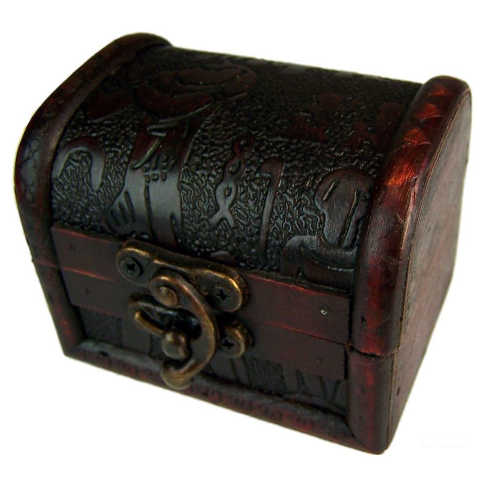 Embossed MDF Vintage Style Box – 5.5x6x9 CM, cofre decorativo estilo vintage con relieve y cierre metálico, color marrón oscuro