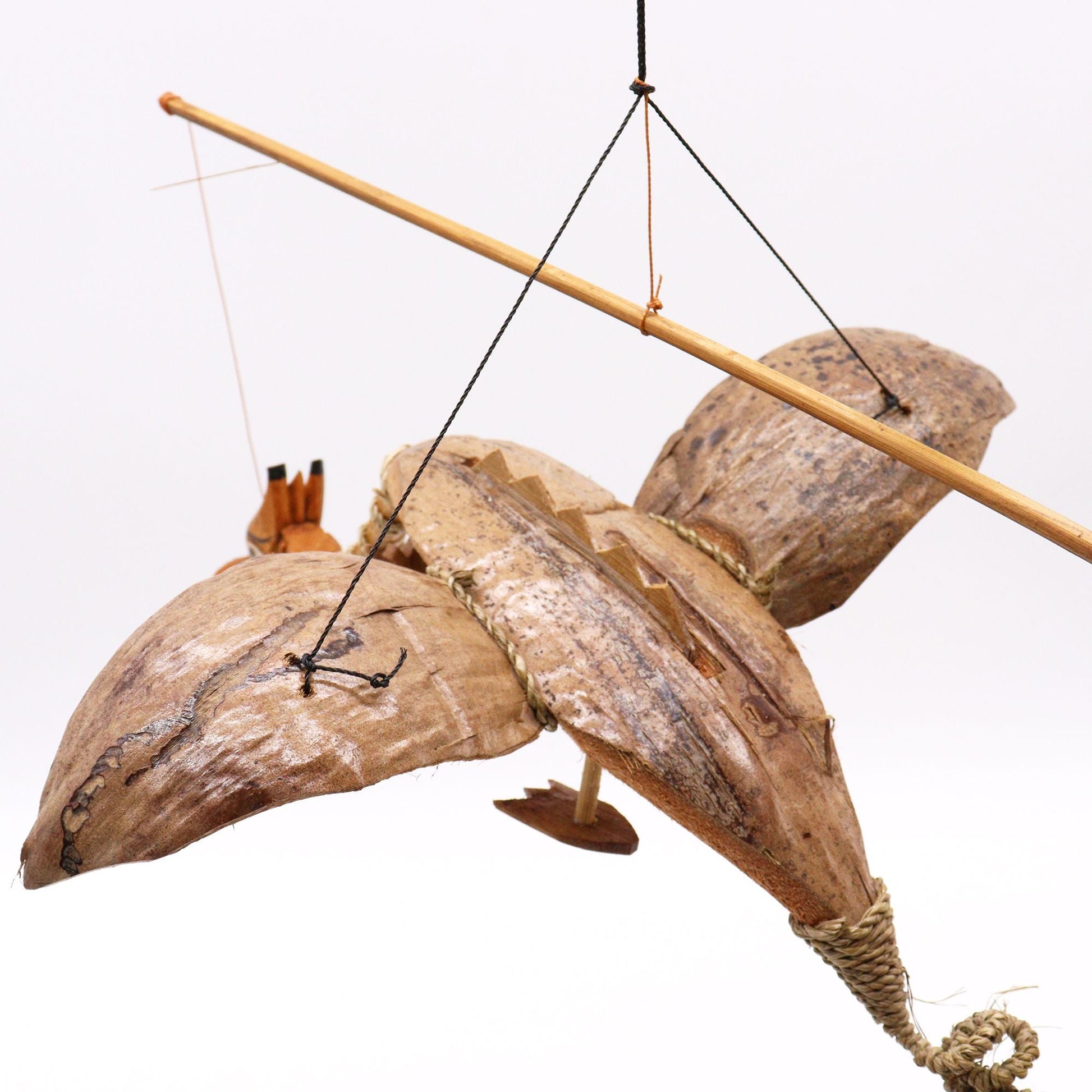 Enchanting Coconut Dragon Mobile – 37 CM handmade coconut shell dragon hanging mobile, 37 cm wingspan, Indonesia craft