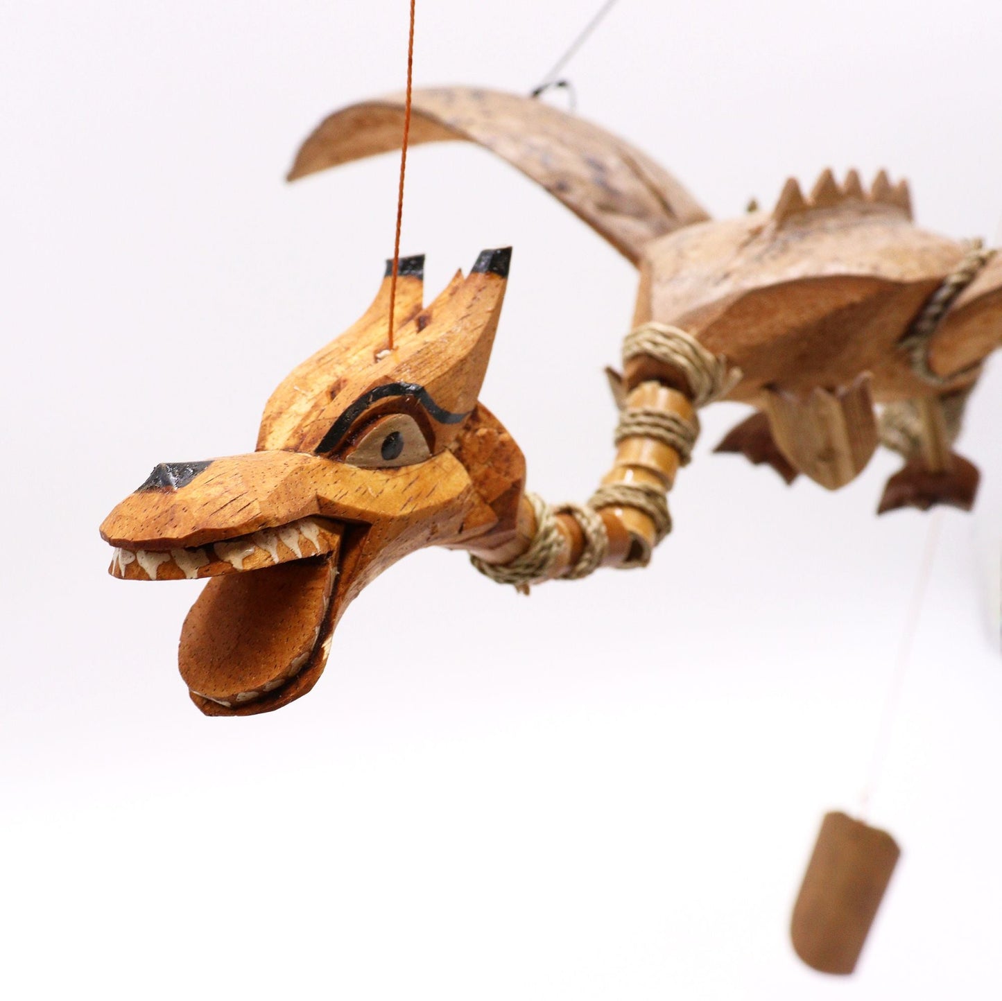 Enchanting Coconut Dragon Mobile – 37 CM handmade coconut wood dragon hanging mobile, 37 cm wingspan, Indonesia craft decor