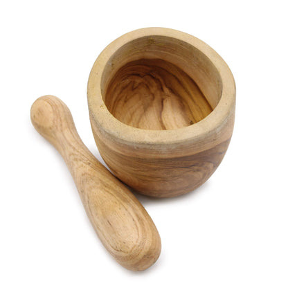Alt Tag: Ergo Teak Pestle & Mortar – Small, mortero y maja de madera de teca con veta natural, tamaño compacto para moler especias