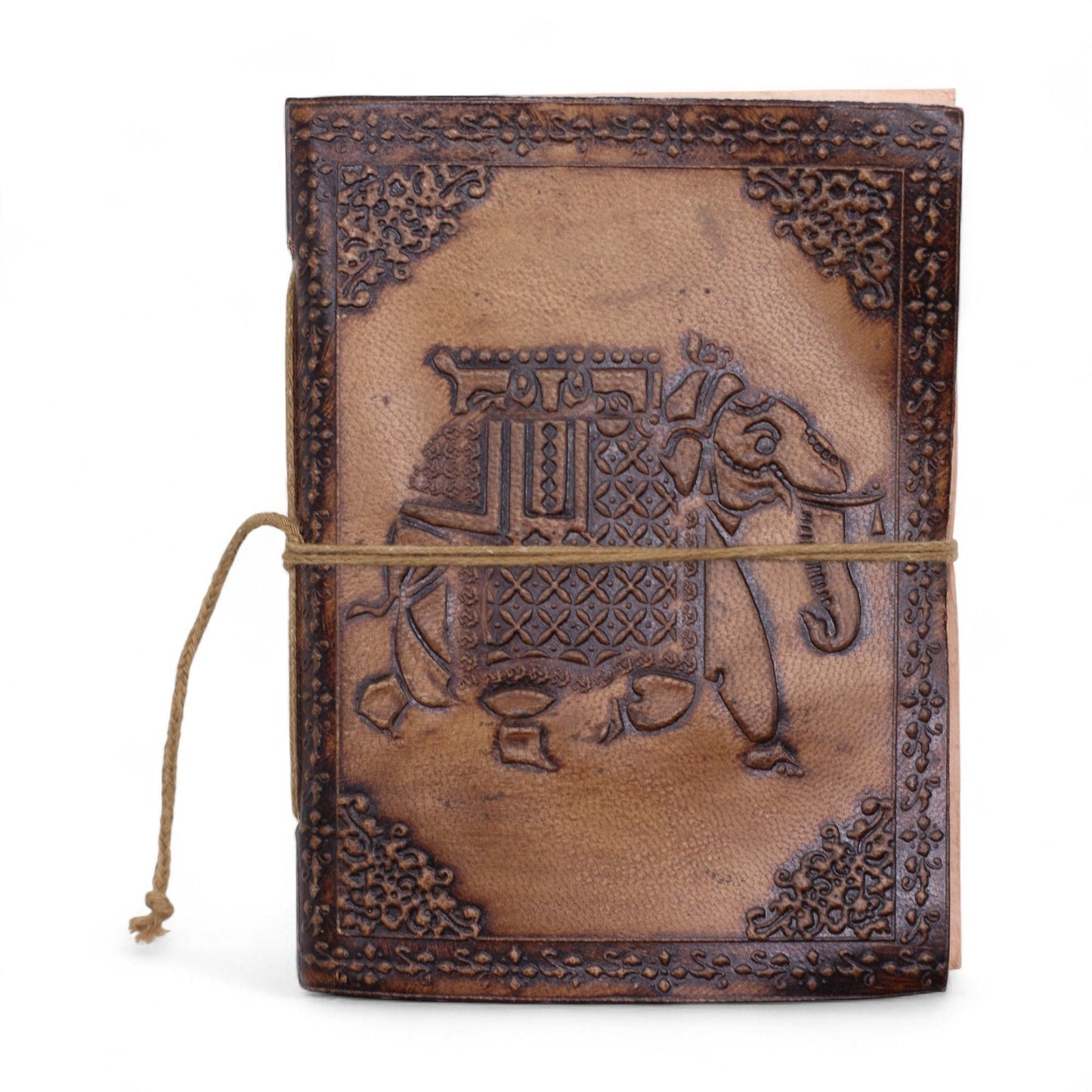 Esoteric Embossed Leather Notebooks – 15x11 CM, cuaderno de cuero genuino con relieve de elefante y cierre de cordón, 15x11 cm