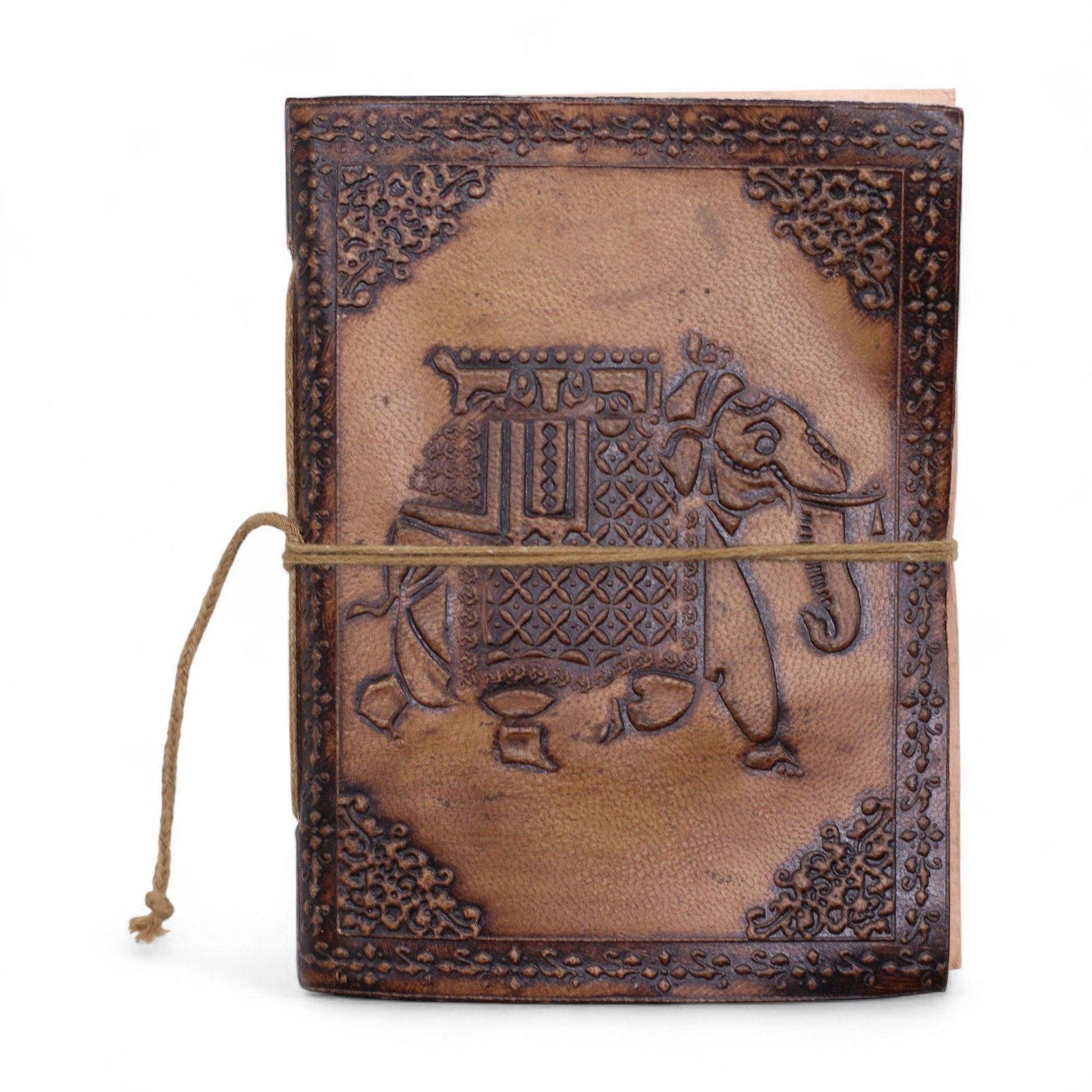 Esoteric Embossed Leather Notebooks – 15x11 CM, cuaderno de cuero genuino con relieve de elefante y cierre de cordón, 15x11 cm