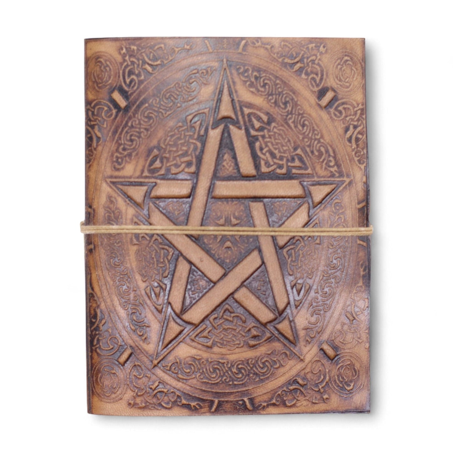 Esoteric Embossed Leather Notebooks – 15x11 CM cuaderno de cuero genuino con relieve de pentagrama y cierre con cordón