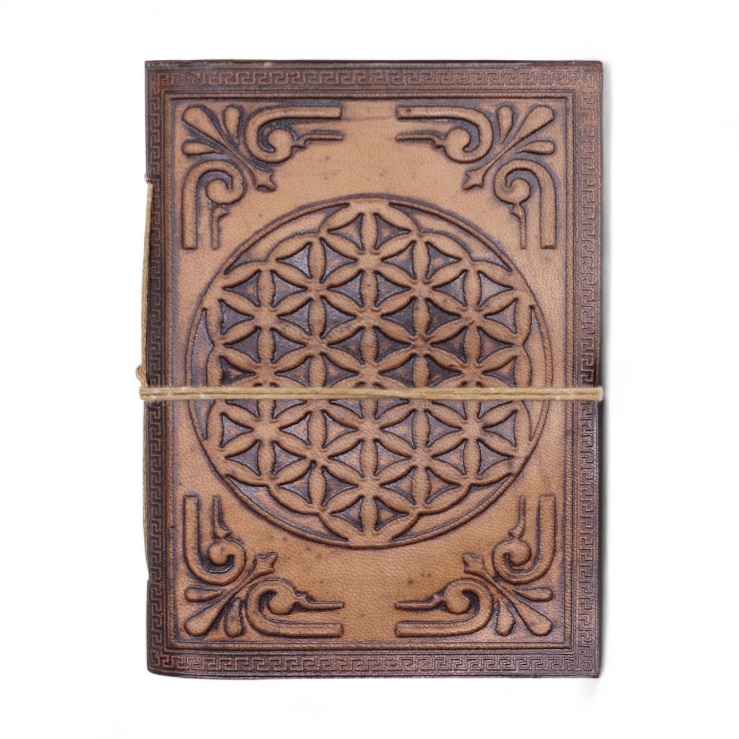 Esoteric Embossed Leather Notebooks – 15x11 CM, cuaderno de cuero genuino con relieve geométrico y banda elástica, papel natural