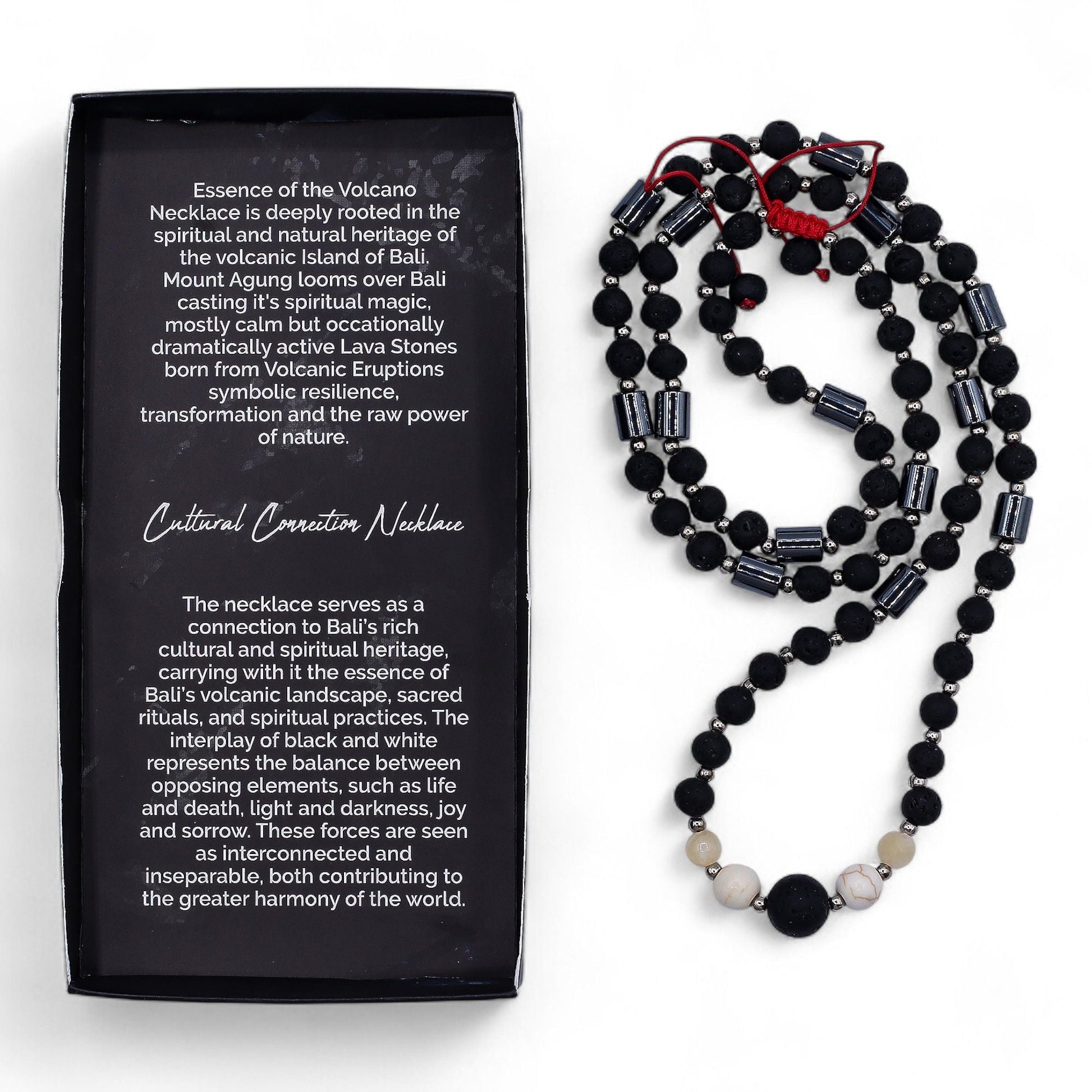 Alt Tag: Essence of the Volcano Necklace – Cultural Connection (Handmade Origin Piece) collar artesanal de cuentas de piedra lava volcánica con caja