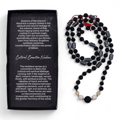 Alt Tag: Essence of the Volcano Necklace – Cultural Connection (Handmade Origin Piece) collar artesanal de cuentas de piedra lava volcánica con caja