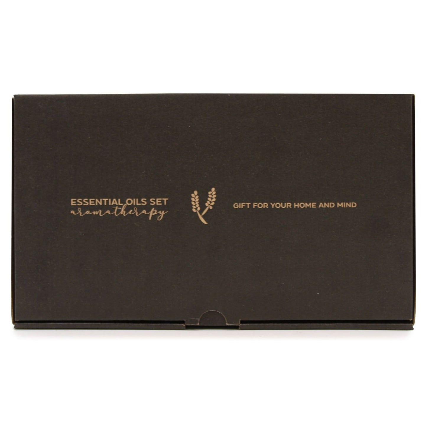 Essential Oil Gift Set – Top 12 Collection caja negra de set de aceites esenciales para regalo, vista frontal