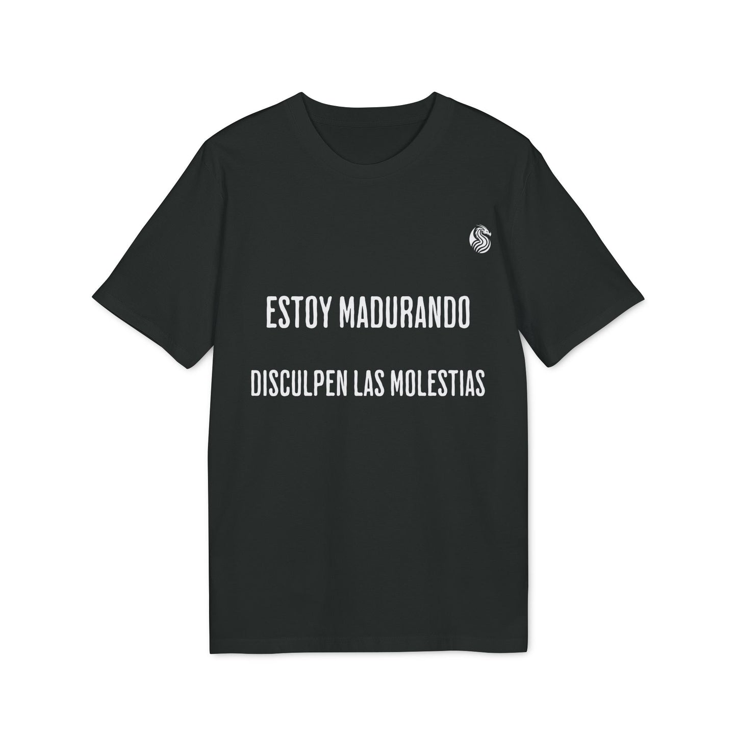 Estoy Madurando Adolecente Sustainable Unisex Tee camiseta unisex sostenible negra con texto “ESTOY MADURANDO DISCULPEN LAS MOLESTIAS”