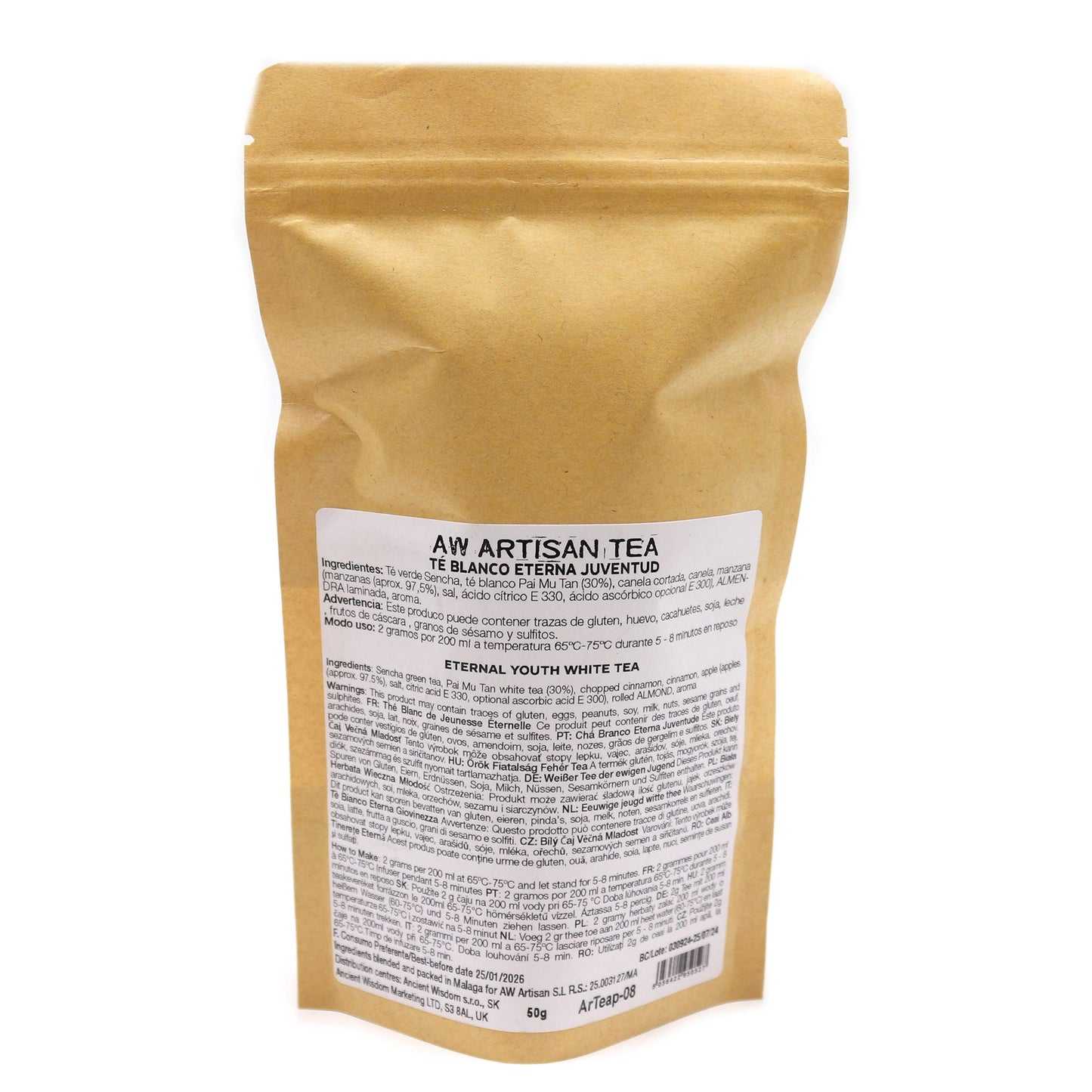 Eternal Elixir White Tea Blend – 50 G påse med vit teblandning, Sencha-grönt te och Pai Mu Tan med toner av äpple och kanel