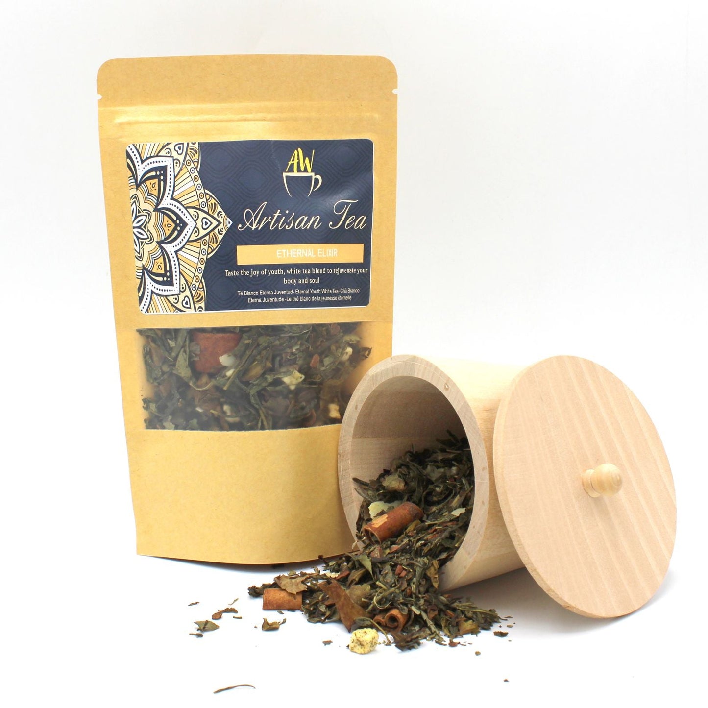 Alt-tagg: Eternal Elixir White Tea Blend – 50 g hantverksmässig tepåse med en blandning av vitt och grönt te, toner av äpple och kanel, 50 g