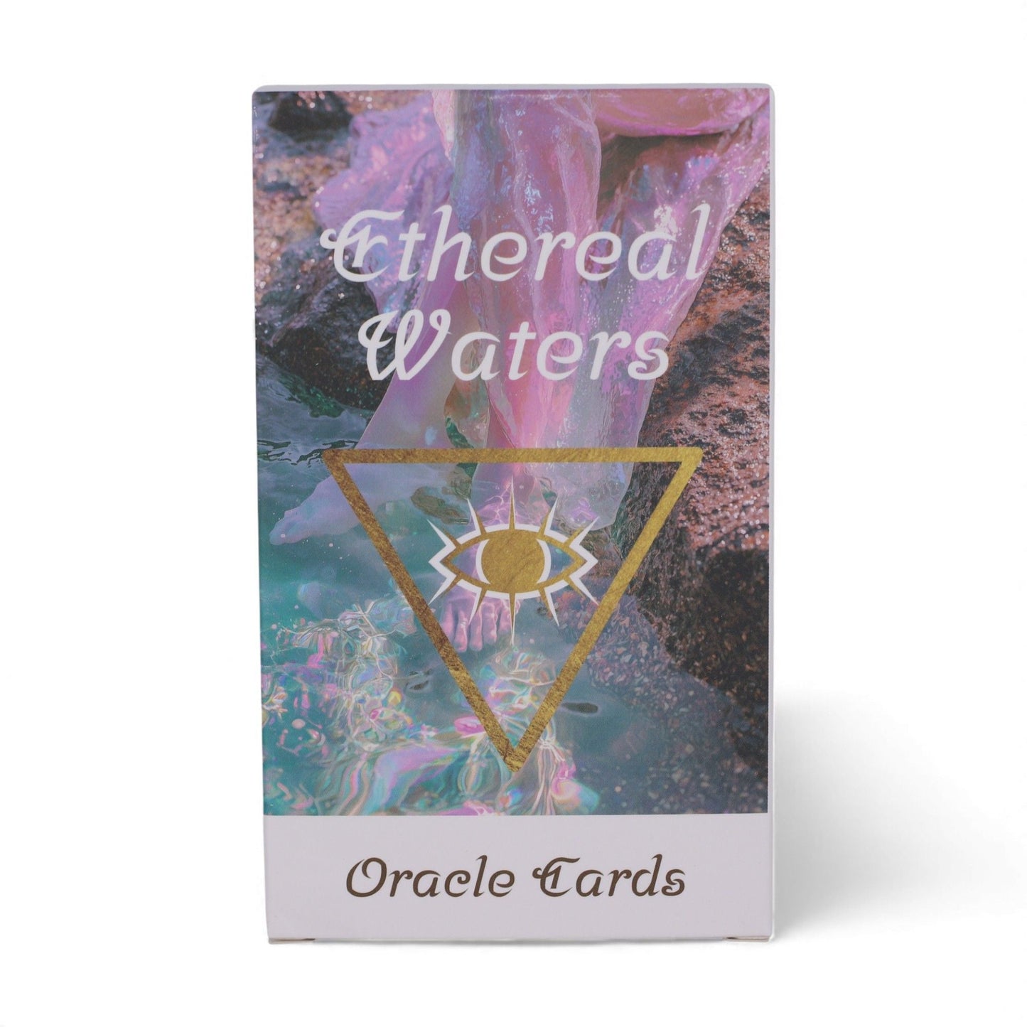 Alt Tag: Ethereal Waters Oracle Cards – Sirens & Moonlight deck box with moonlit ocean artwork and oracle cards branding