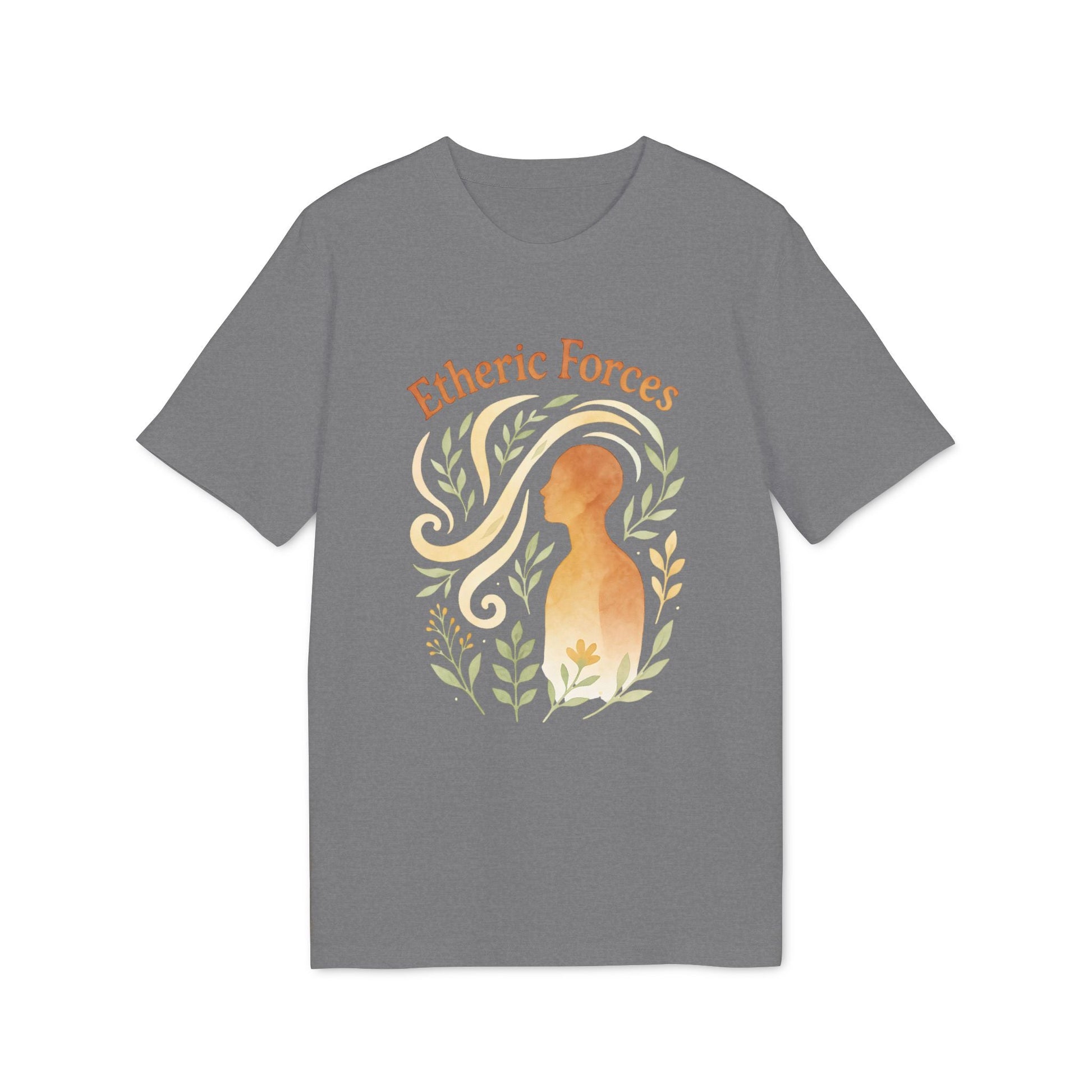 Etheric Forces Waldorf 100% Organic Cotton T-Shirt in gray with nature-inspired graphic and "Etheric Forces" text