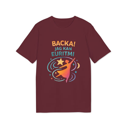 Euritmi Waldorf Ekologist 100% Organic Cotton T-Shirt granate con estampado “BACKA! JAG KAN EURITMI” y bailarina