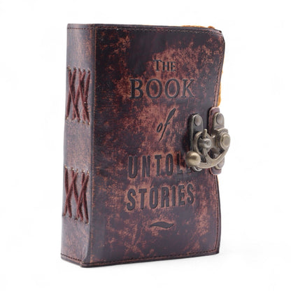 Fat Deckled Leather Notebook – 15.5x10 CM, brown handcrafted leather journal with metal clasp and deckled-edge pages