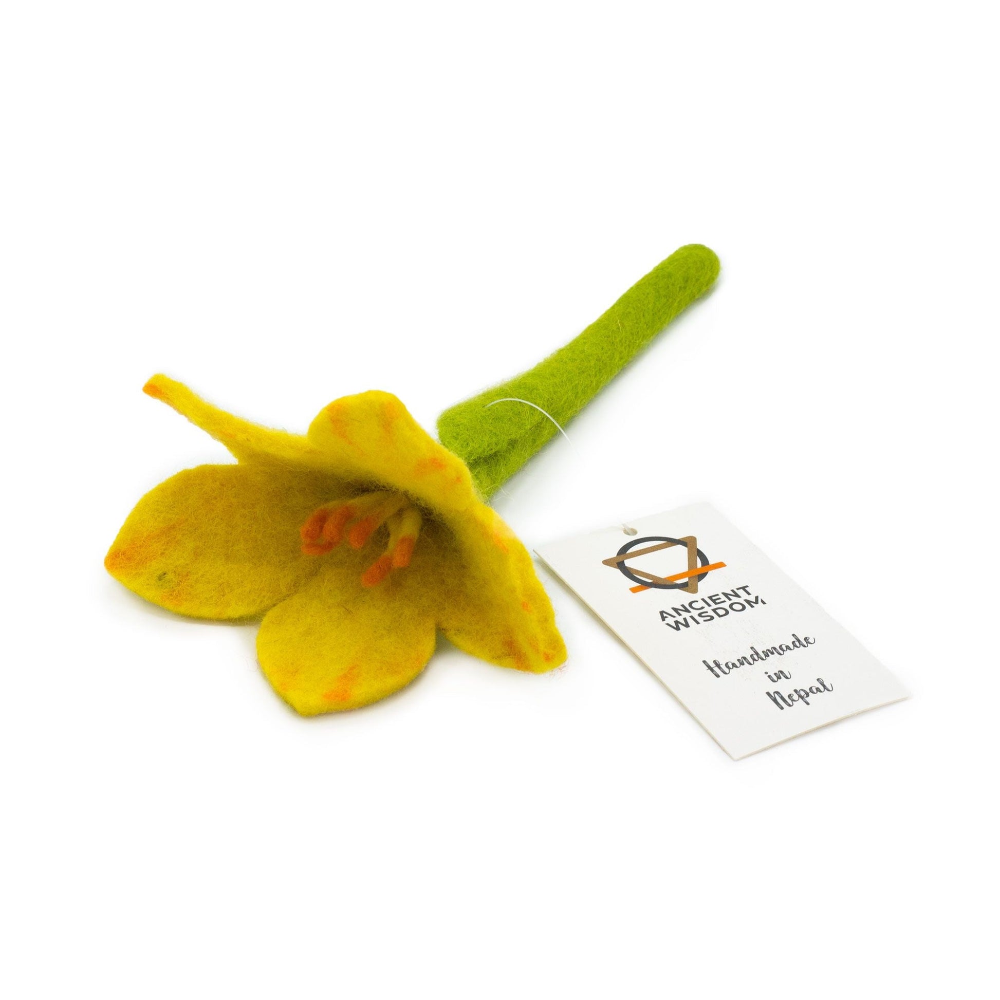 Felt Lily Flowers – Assorted Colors – 6x Set, flor de lirio de fieltro amarilla con tallo verde y etiqueta