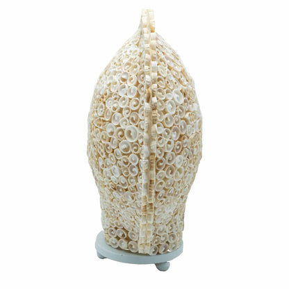 Alt Tag: Glasfiber Boho Sea Shell Lamp – Stor rund 30CM, boho-lampa med snäckor med rund bas, sidovy