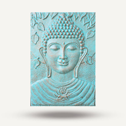 Fibre Cement Buddha Relief – 0.7x1M turquoise Buddha wall relief panel with lotus detail and textured finish