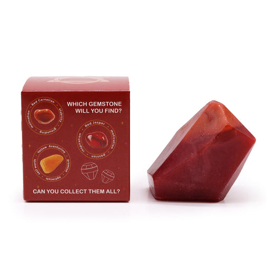 Fiery Crystal Soap – 6.2x6.2x6.5 CM, jabón en forma de cristal rojo con caja, inspirado en elemento fuego, con aceite de coco
