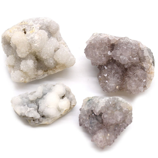 Finger Quartz Specimens – 1KG Pack, assorted natural quartz mineral specimen clusters in white and light purple for collectors