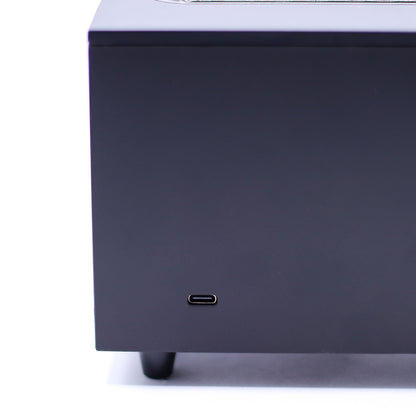 Alt Tag: Flame Effect Aroma Diffuser with Birdsong – Black – USB – Colour Change close-up of black base showing USB-C port