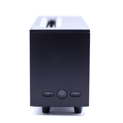Flame Effect Aroma Diffuser with Birdsong – Black – USB – Colour Change, front view with control buttons and rectangular design