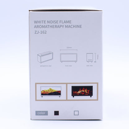 Flame Effect Aroma Diffuser with Birdsong – Black – USB – Colour Change product box packaging with white noise flame aromatherapy machine label