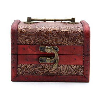 Floral Embossed MDF Vintage Style Box – 8x11x8 CM, cofre decorativo con relieve floral, cierre metálico y acabado vintage en tonos marrón y rojo