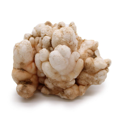Alt Tag: Flower Calcite Specimens – 20-Piece Collection, white flower-like calcite mineral cluster specimen on white background