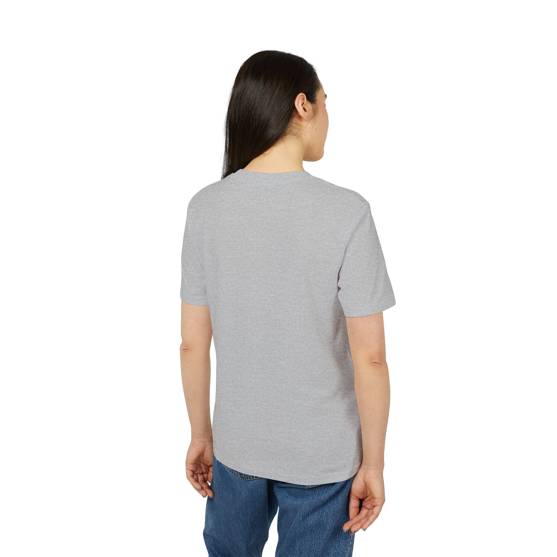 Football Football Amantes Y Jugadores Camiseta Premium Unisex Vista Trasera, Camiseta Gris Jaspeado En Modelo