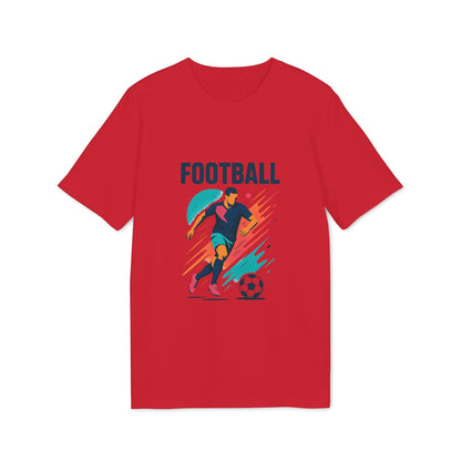 Fútbol Fútbol Camiseta Premium Unisex para amantes del fútbol y jugadores, camiseta roja con gráfico de jugador de fútbol y texto "FOOTBALL"