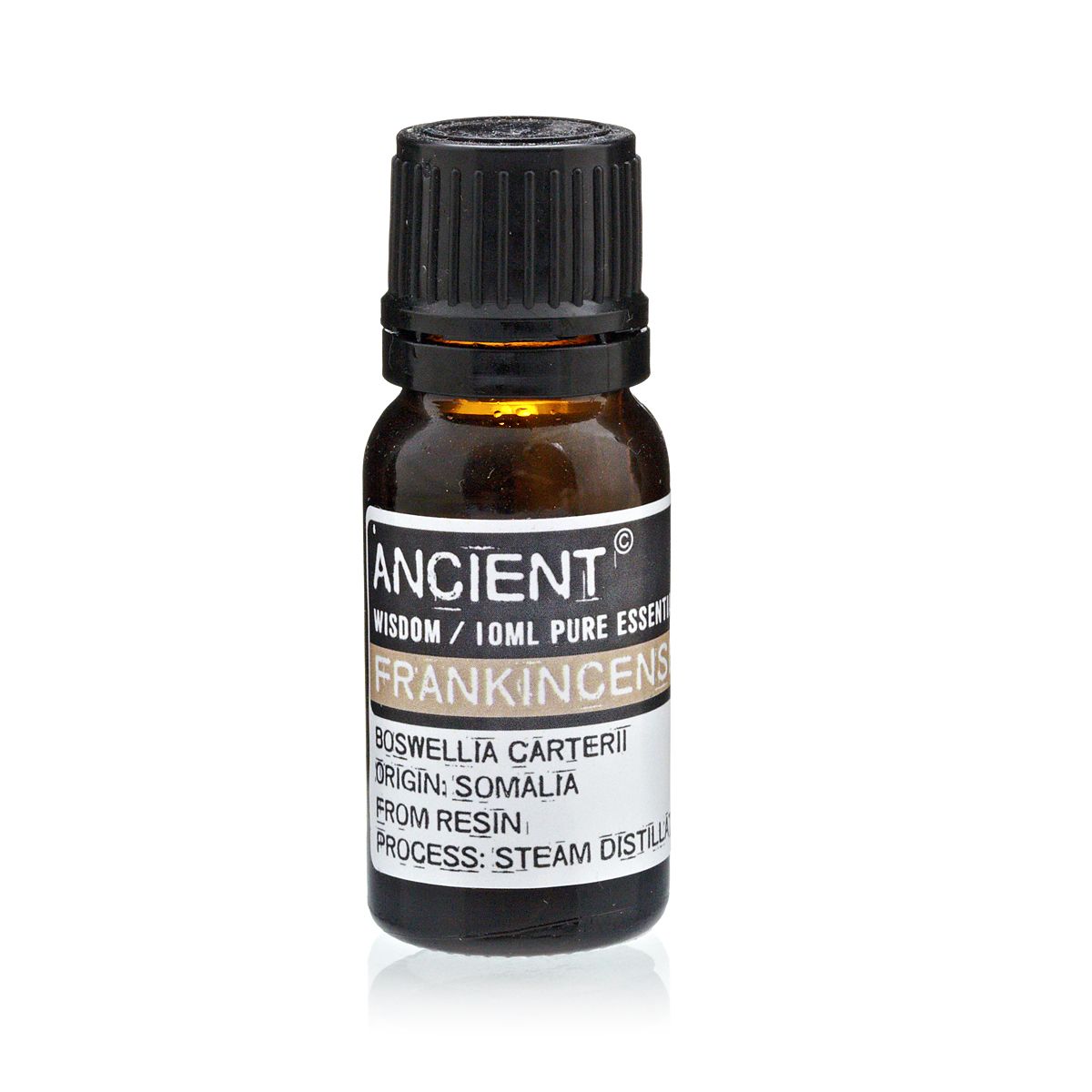 Alt-tag: Eterisk frankincenseolja – 10ML flaska med eterisk olja av Boswellia carterii 10 ml, bärnstensfärgad flaska med svart lock