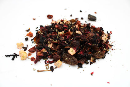 Alt Tag: Fruity Forest Artisan Tea – 50G loose leaf berry blend with hibiscus, rose hips, cherry and raspberry pieces